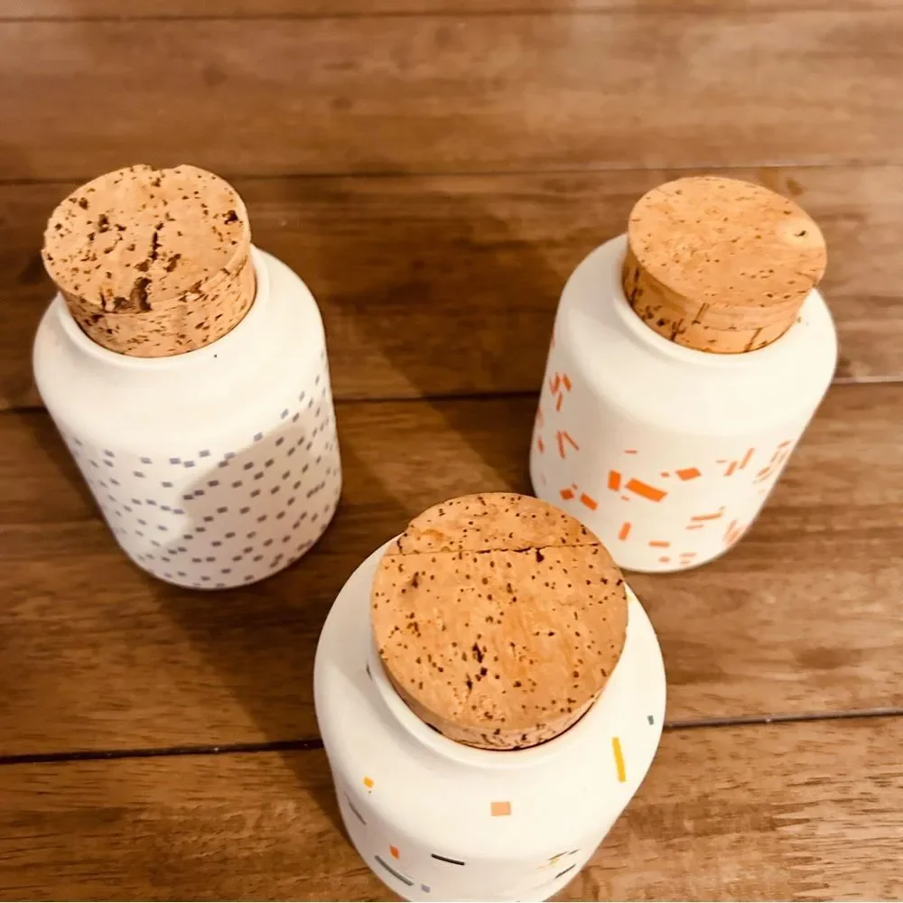 THE GRANITE Set 3  small container  jar  with topped cork PORCELAIN  MADE IN USA